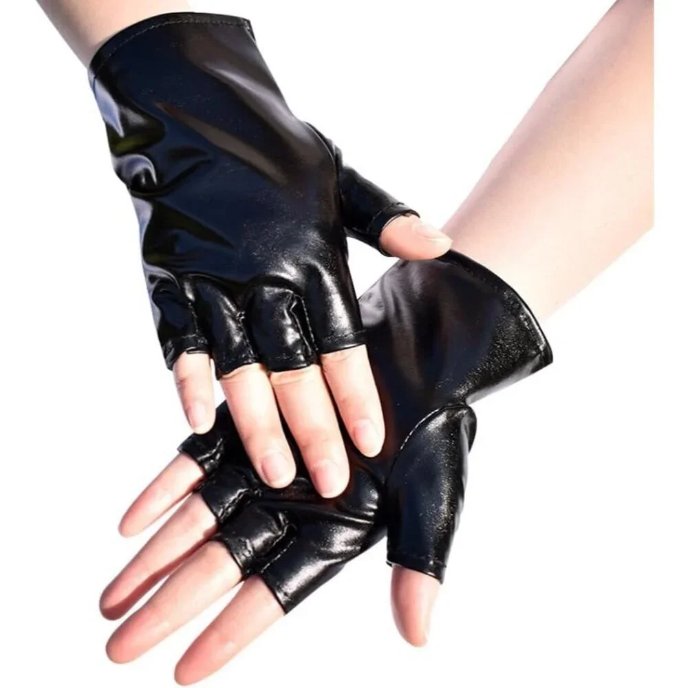 Women's Black-2 Fingerless Cosplay Gothic Gloves Punk Rock Halloween Party